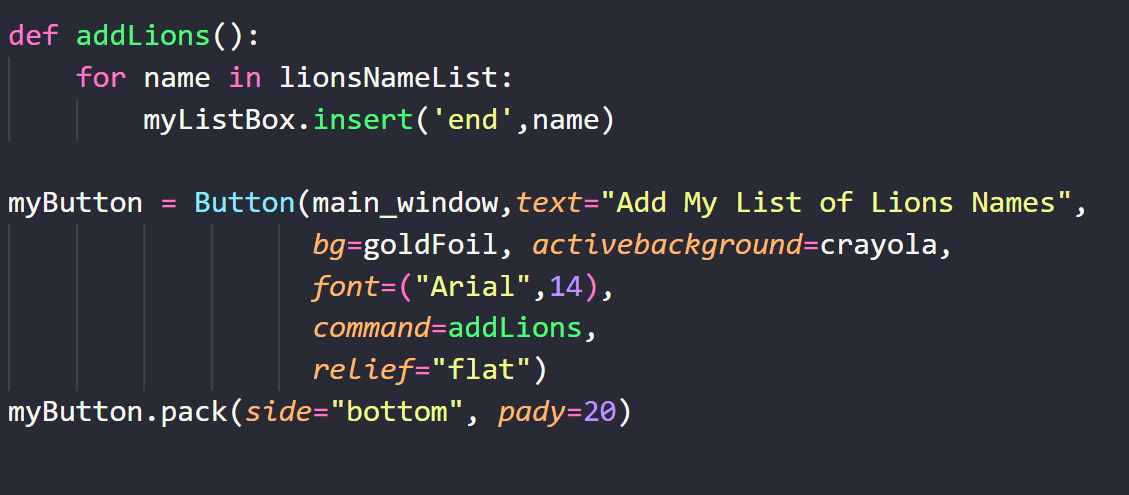 insert elements to a listbox with a click of a button - python code