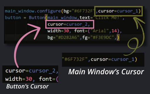 how to set the cursor property of a python tkinter widget