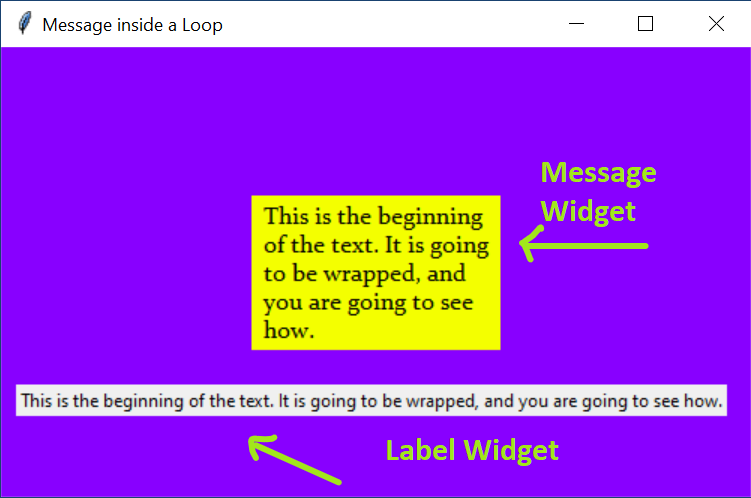 Use a button to automatically add text to a message and to a label widget in python tkinter
