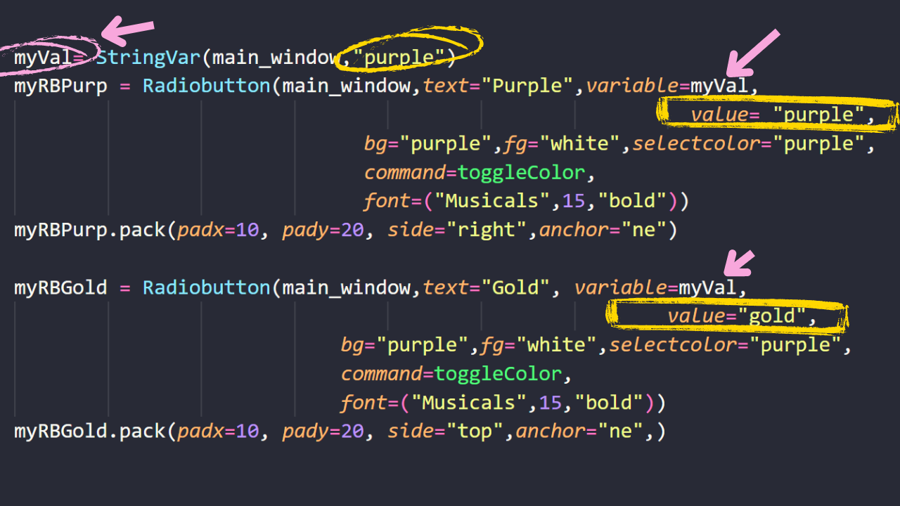 How to set the default value of a radio button python tkinter ? - png code picture